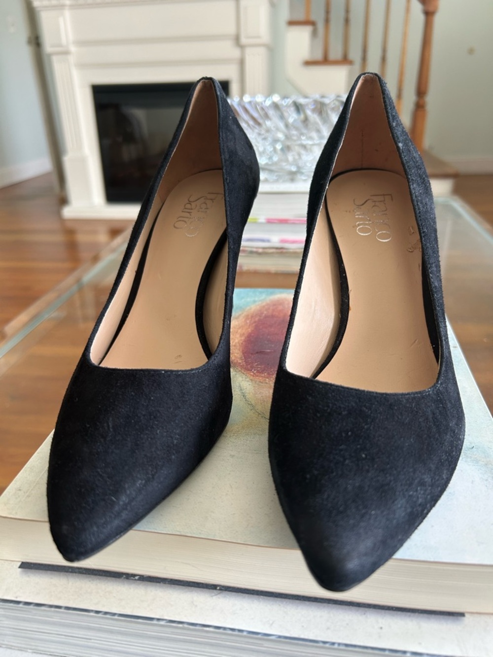Franco Sarto Black Suede Pointed-Toe Pumps